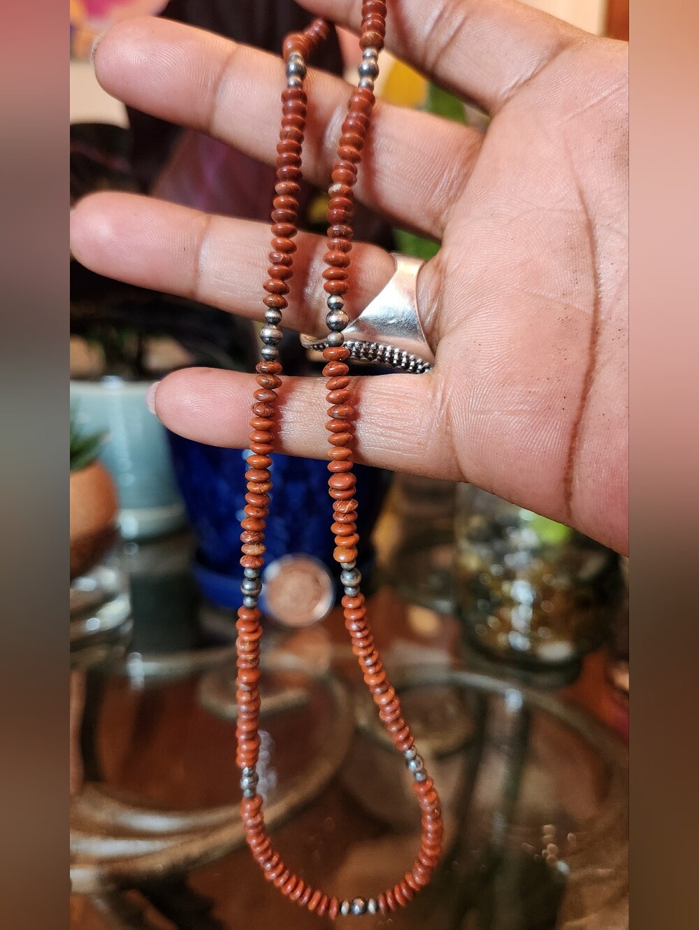 18" Sterling Silver Red Jasper Necklace